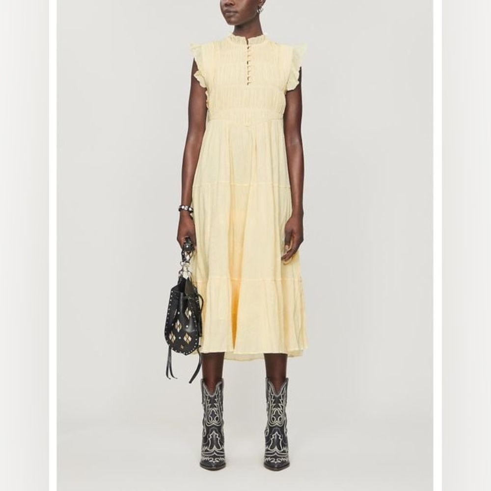 ba&sh Noah Shirred Midi Dress in Jaunde Yellow